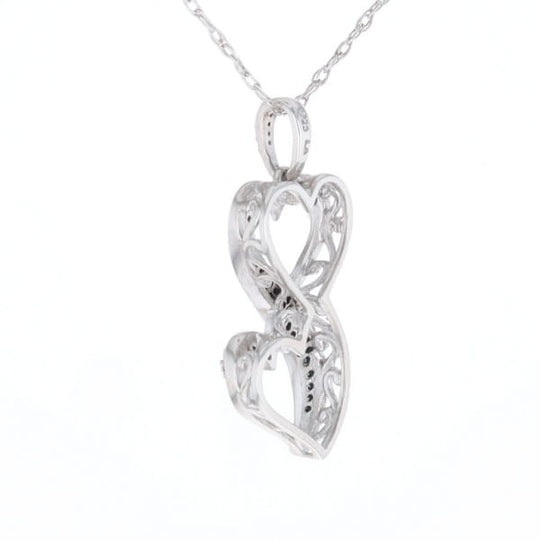 Blue and White Diamond Double Open Heart Pendant with 16" Singapore Chain