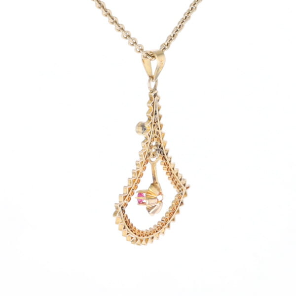 Vintage Buttercup Dangle Ruby Scrollwork Pendant