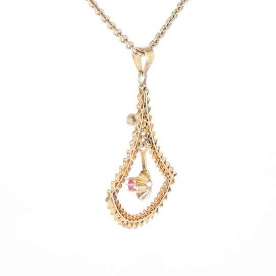 Vintage Buttercup Dangle Ruby Scrollwork Pendant