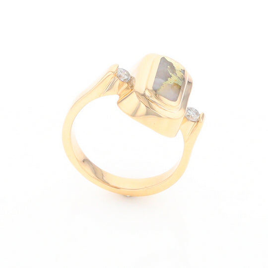 Gold Quartz Ring Oval Inlaid Design with .06ctw Round Diamonds