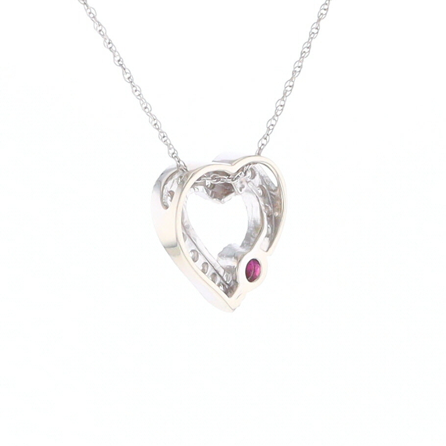 Diamond Heart Pendant with Ruby Accent