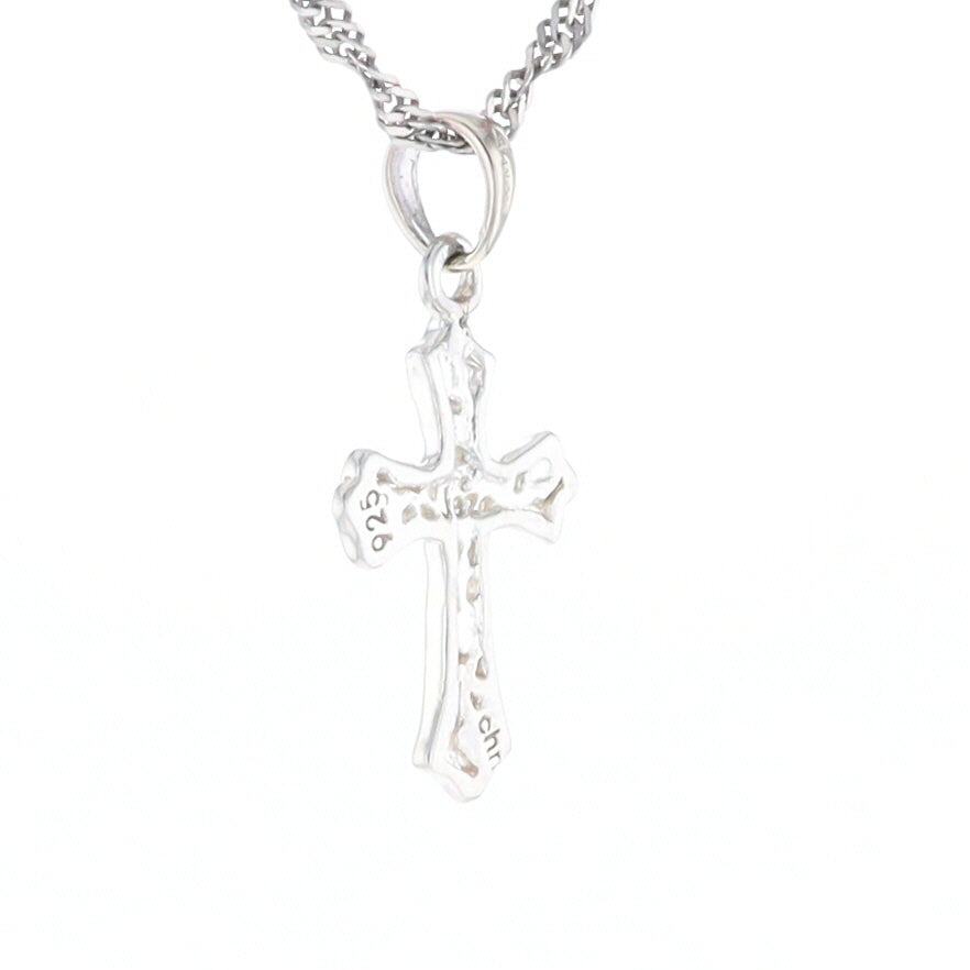 Sterling Silver Flower Cross Pendant