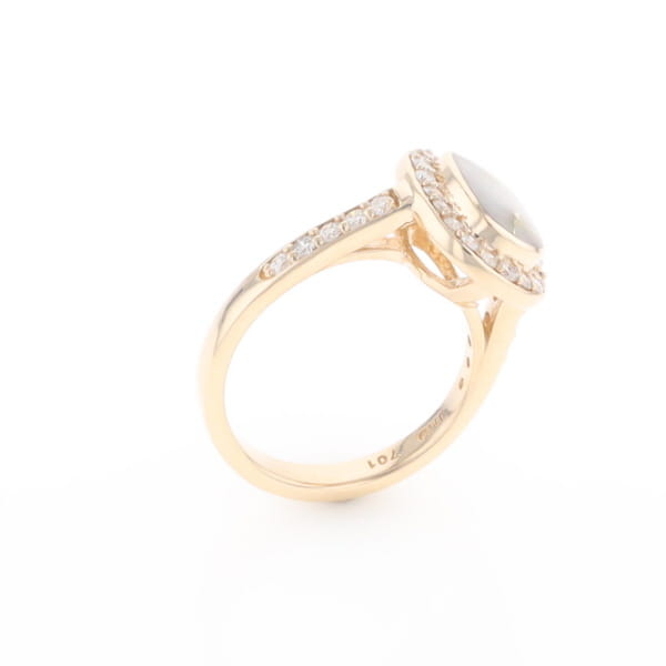 Rectangular Gold Quartz Inlaid Ring with 0.65ctw Diamond Halo
