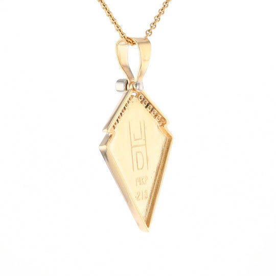 Gold Quartz Kite Shape Inlaid Pendant with .27ctw Diamonds