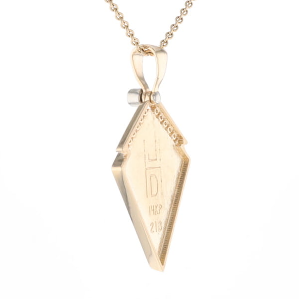 Gold Quartz Necklace Kite Shape Inlaid Pendant with .27ctw Diamonds