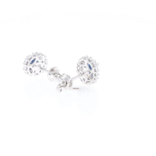 Oval Blue Sapphire Earrings With Halo
