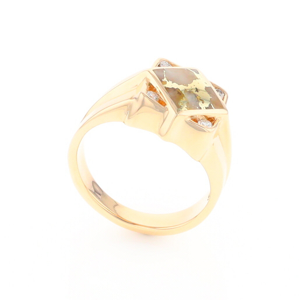 Gold Quartz Mens Ring with Diamond Accents