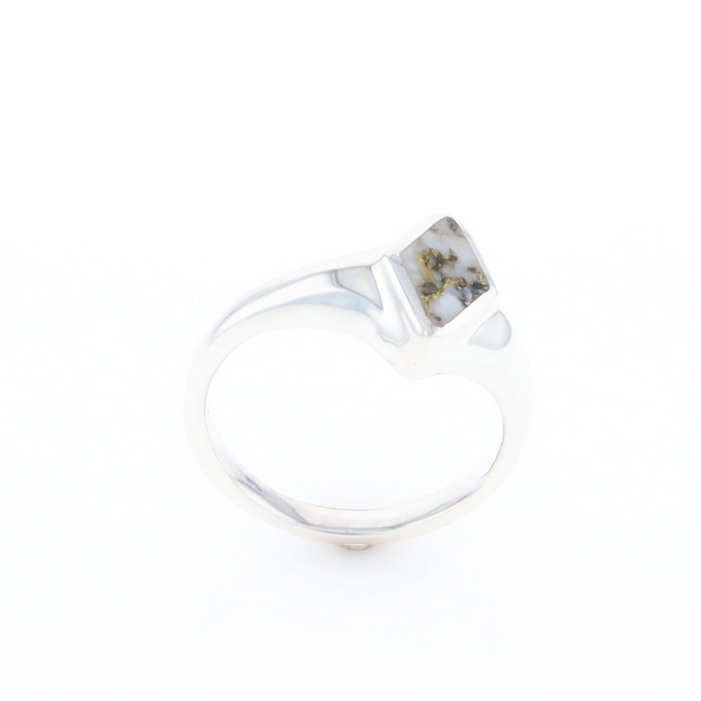 Sterling Silver Gold Quartz Inlaid Diamond Shaped Ring - G3