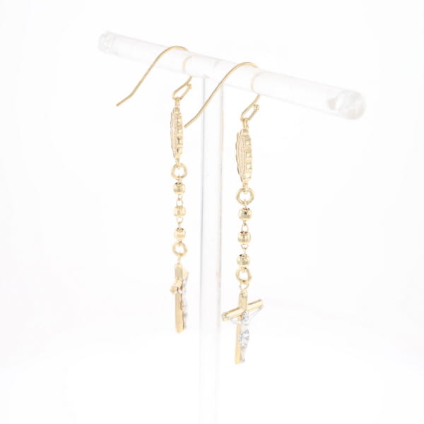 Gold Plated Virgin Mary and Crucifix Dangle Earrings