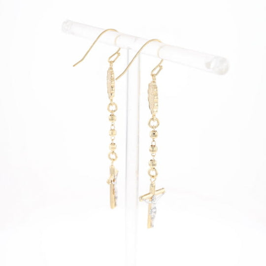 Gold Plated Virgin Mary and Crucifix Dangle Earrings