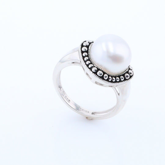 Pearl with Milgrain Halo Ring