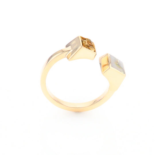 Gold Quartz Ring Natural Nuggets Inlaid Wrap Double Square Design
