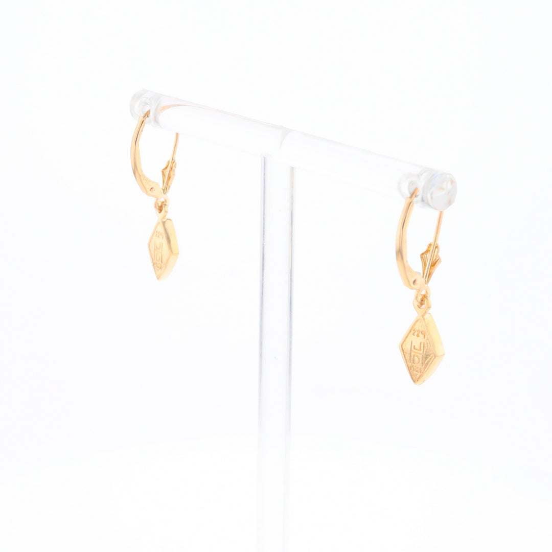 Gold Quartz Earrings Diamond Shape Inlaid Lever Backs G1