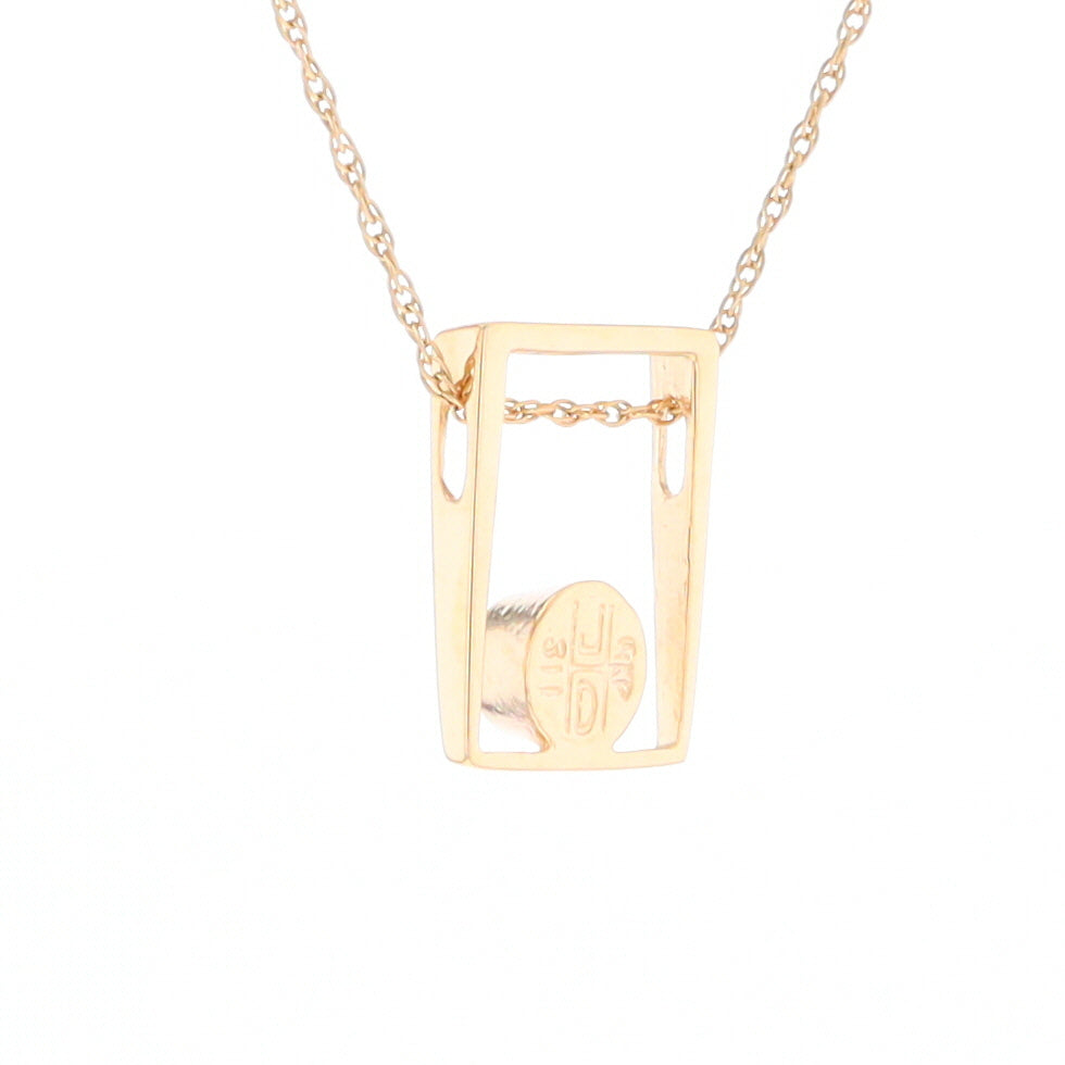 Gold Quartz Necklace Round Inlay Open Rectangle Design Pendant