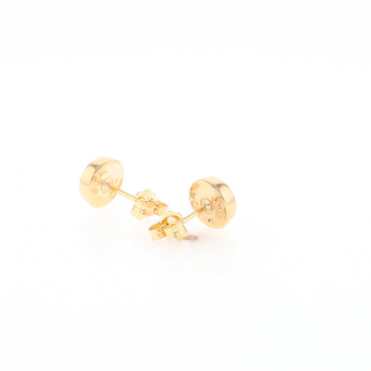 Gold Quartz Earrings Round Inlaid Studs