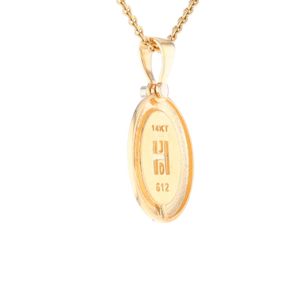 Gold Quartz Necklace Oval Inlaid Pendant with a .02ct Diamond