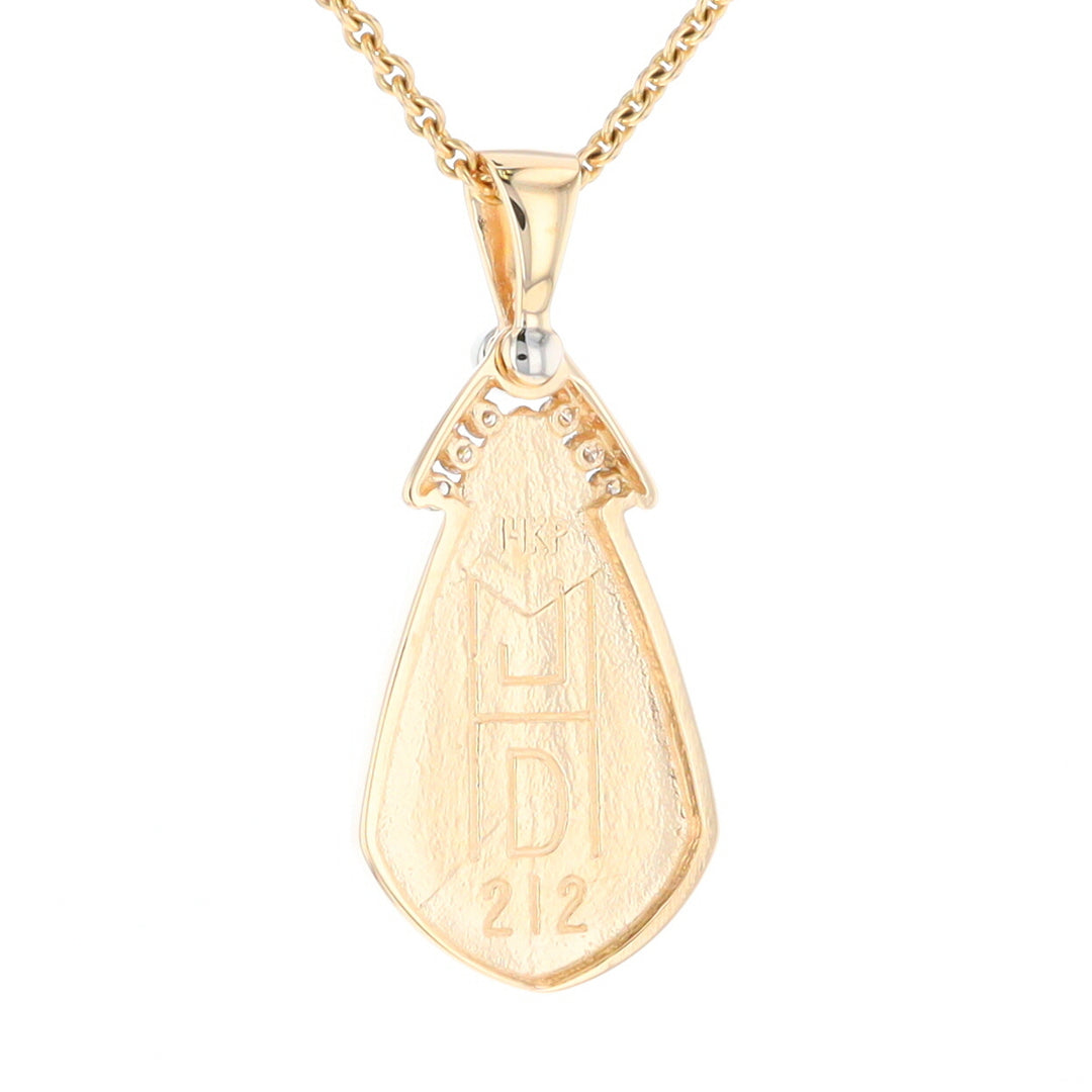 Gold Quartz Necklace Pear Shape Inlaid Pendant with .15ctw Diamonds