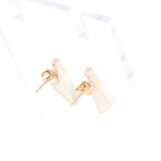 Gold Quartz Earrings Triangle Shape Inlaid with .04ct Round Diamonds - G2
