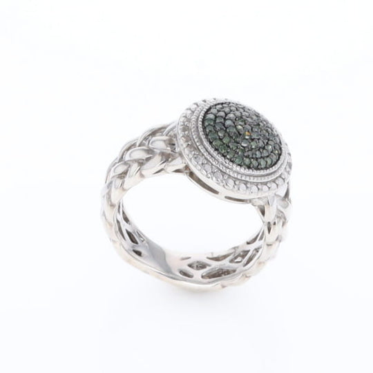 Green Diamond Braided Cluster Ring
