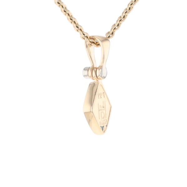 Gold Quartz Necklace Diamond Shape Inlaid Pendant with .02ct Diamond