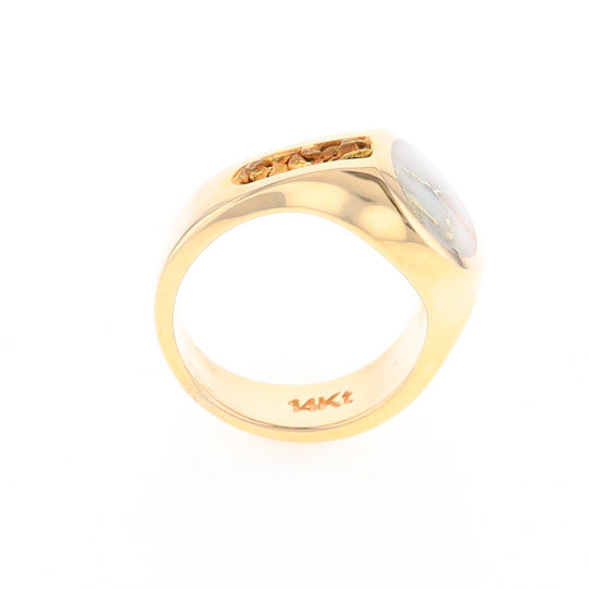 Oval Gold Quartz Inlaid Ring with Natural Gold Nuggets G2 Quality