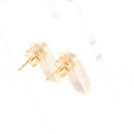 Gold Quartz Earrings Rectangle Inlaid Milgrain Design - G2