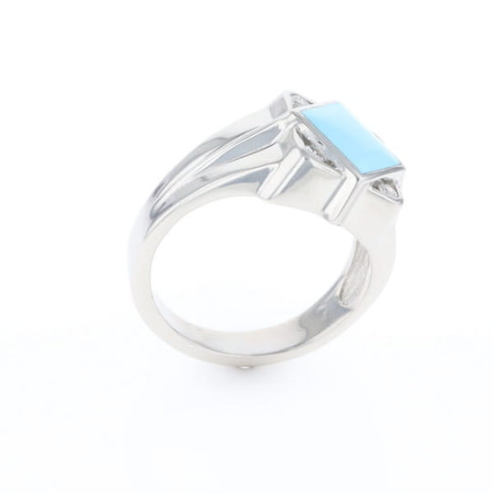 Natural Sleeping Beauty Turquoise ring diamond shape inlaid design with .16ctw round diamonds