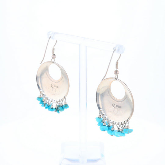 Stamped Silver Hook Earrings with Turquoise Dangles