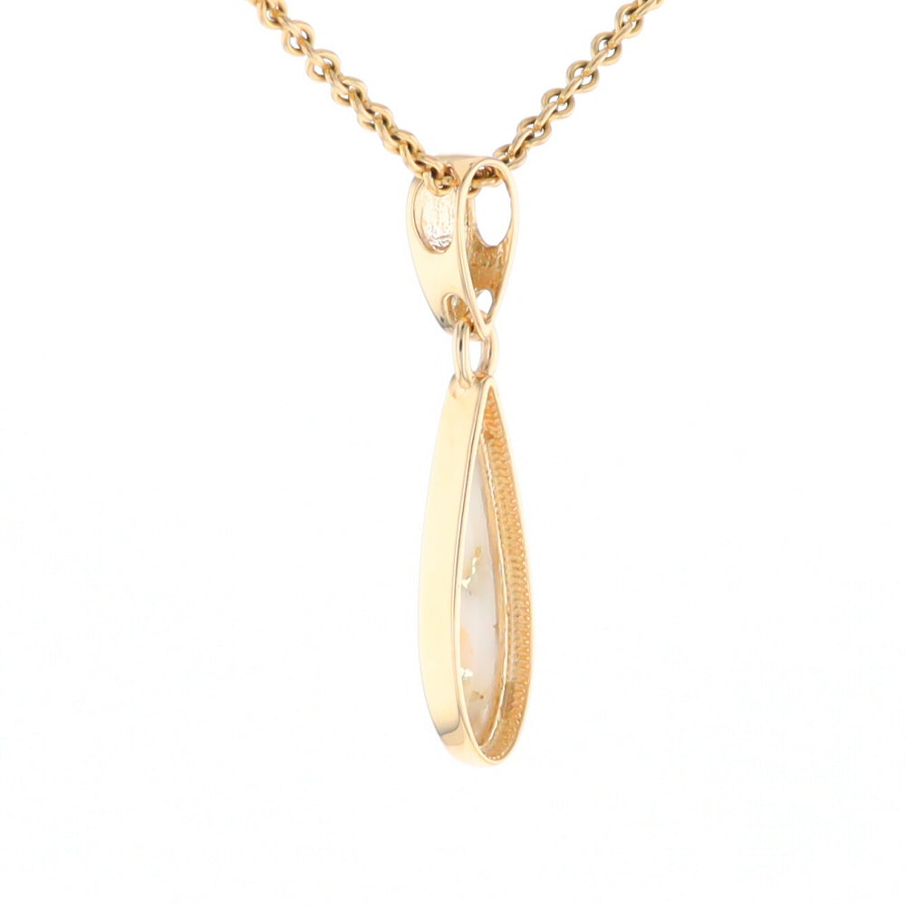 Gold Quartz Necklace Tear Drop Inlaid Pendant