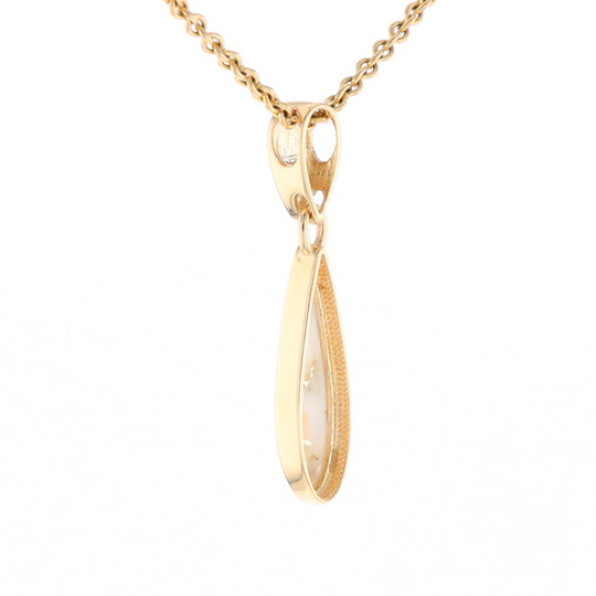 Gold Quartz Necklace Tear Drop Inlaid Pendant