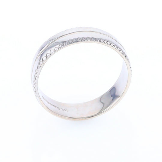 White Gold Cross Hatch Design Wedding Band