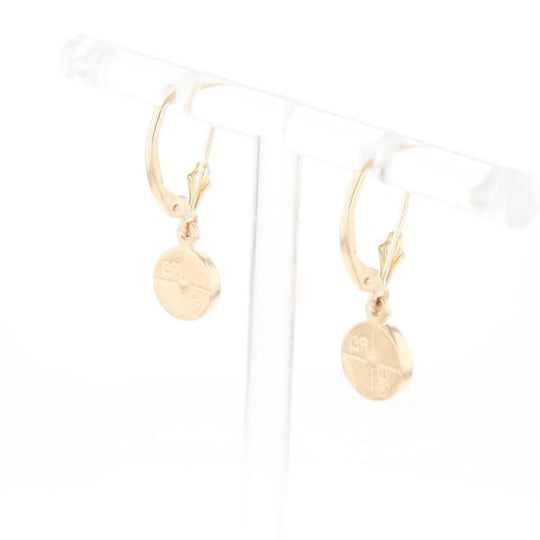 Gold Quartz Earrings Round Inlaid Design Lever Backs