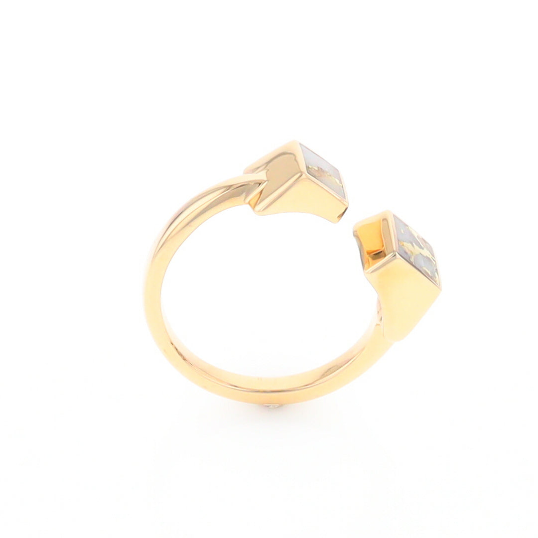 Gold Quartz Ring Wrap Double Square Inlaid Design