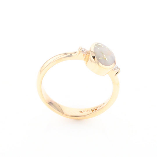 Gold Quartz Ring Oval Inlaid Design Center with .06ctw Round Diamonds