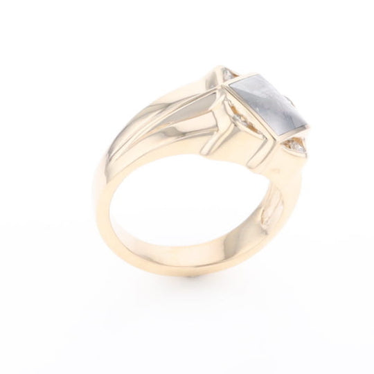 Natural Meteorite ring diamond shape inlaid design with .16ctw round diamonds