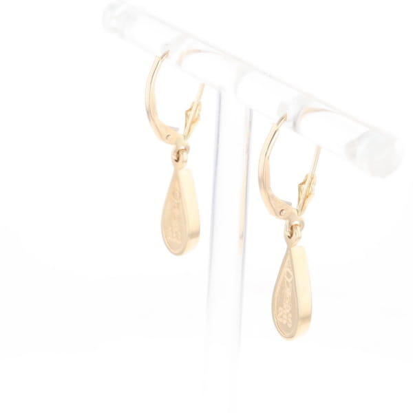 Gold Quartz Earrings Tear Drop Inlaid Lever Backs - G2