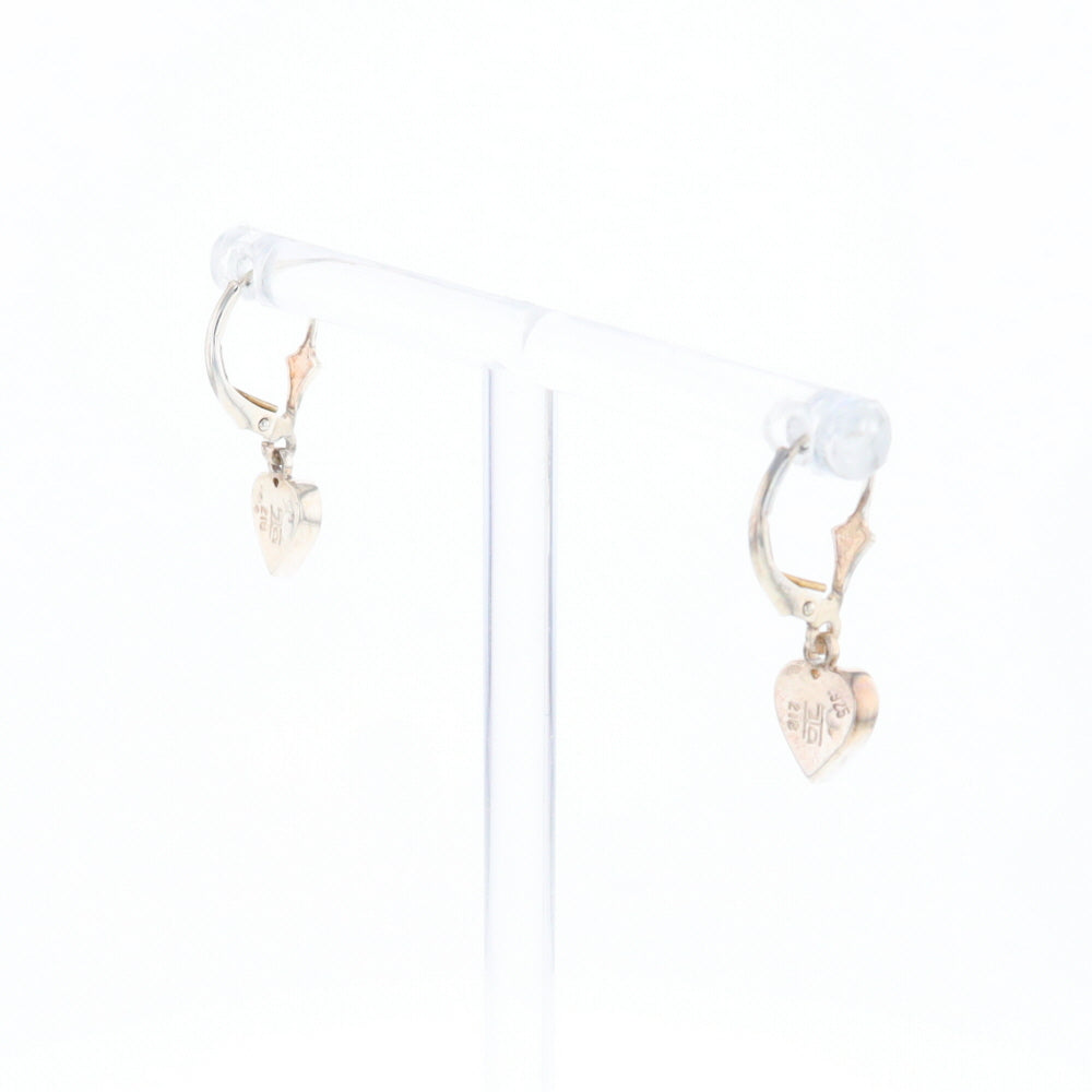 Silver Gold Quartz Inlaid Heart Earrings - G3