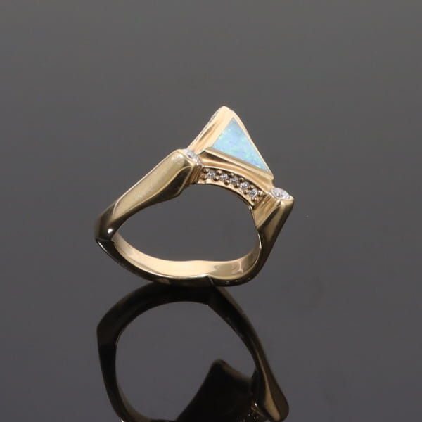 Opal Rings Triangle Inlaid Design with .31ctw Round Diamonds