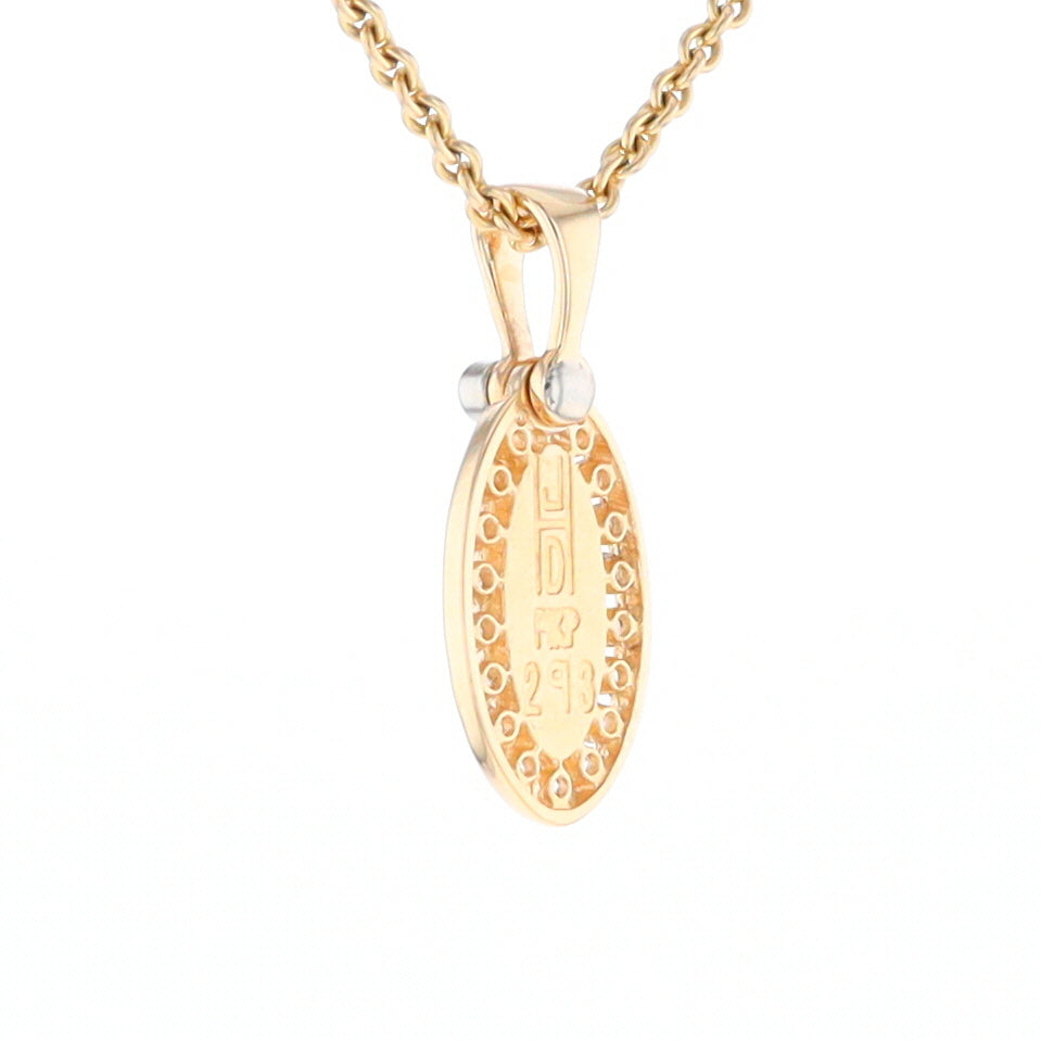 Gold Quartz Pendant Oval Inlaid with .22ctw Round Diamonds Halo