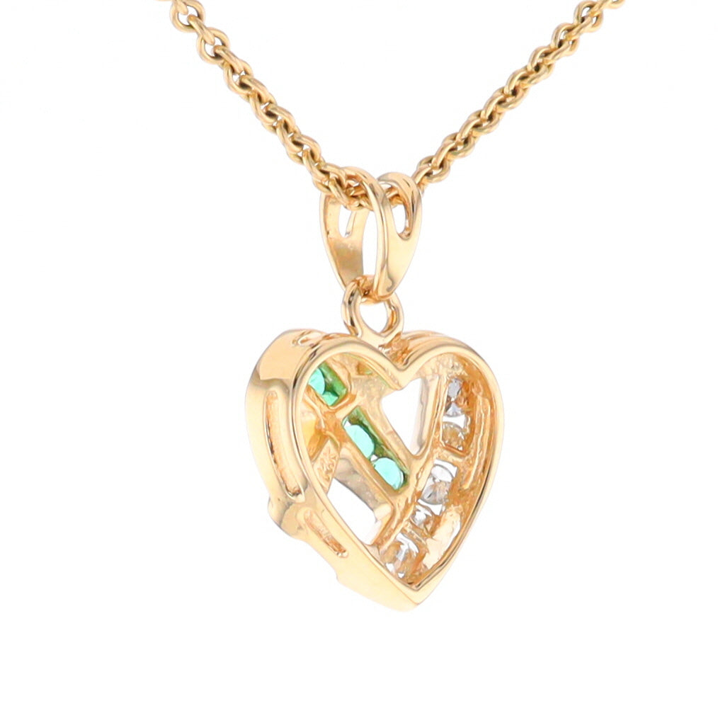 Open Criss-Cross Heart Emerald and Diamond Pendant