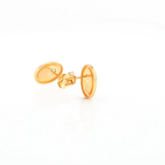 Gold Quartz Earrings Oval Inlaid Design Studs G2