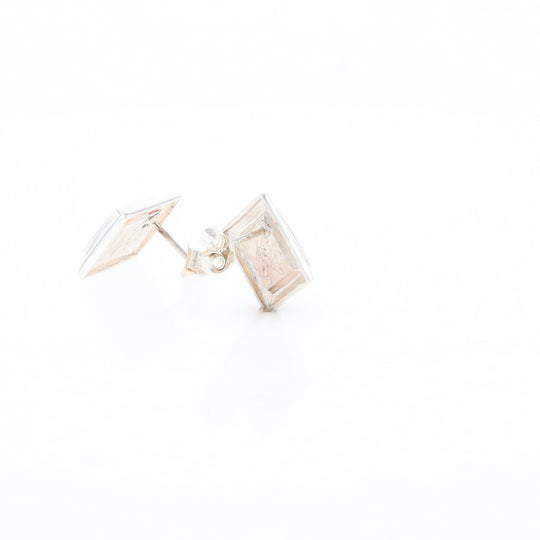 Sterling Silver Gold Quartz Inlaid Square Stud Earrings - G3