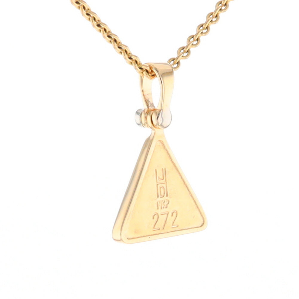 Gold Quartz Necklace Triangle Inlaid Pendant with .02ct Diamond