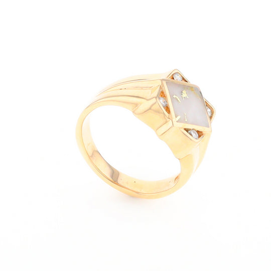 Gold Quartz Mens Ring with Diamond Accents