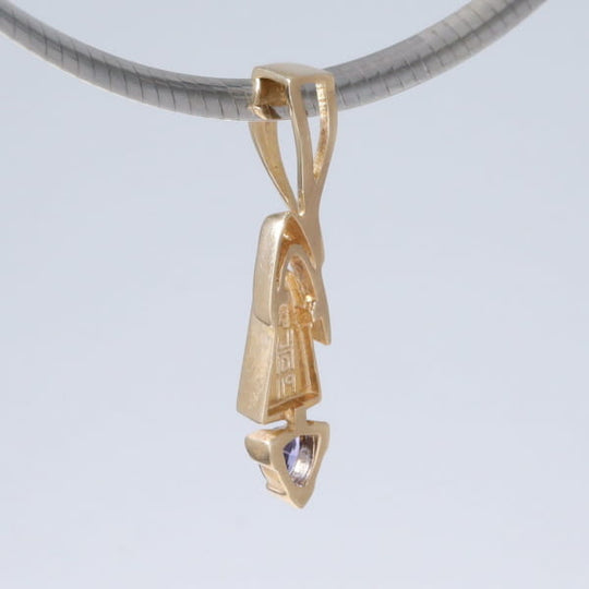 Opal Pendant Triangle Inlaid Design with Trillion Cut Tanzanite
