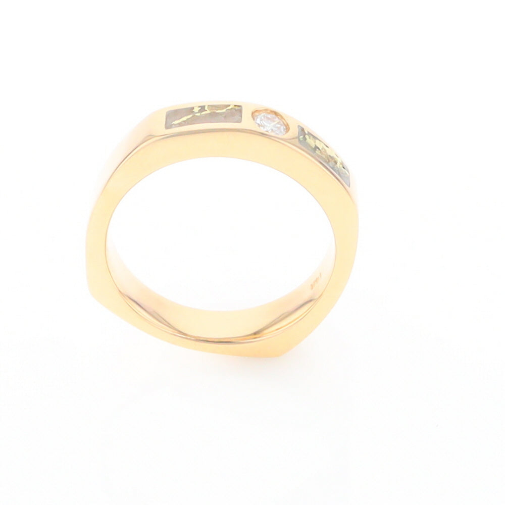Gold Quartz Ring Double Sided Inlaid Design with .10ct Round Diamond G2