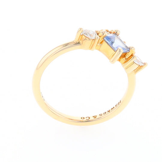 Princess Cut Ceylon Sapphire with Diamond Bottom Edge