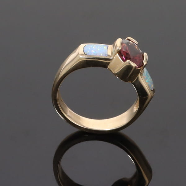Opal Rings 2 Section Inlaid Design with Oval Pink Tourmaline