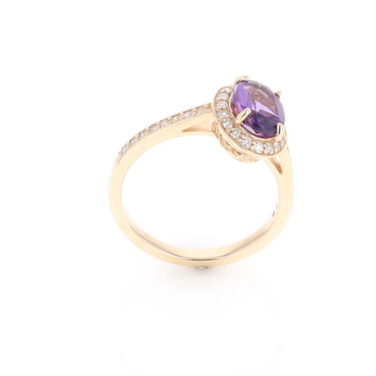 Oval Amethyst with Diamond Halo Ring