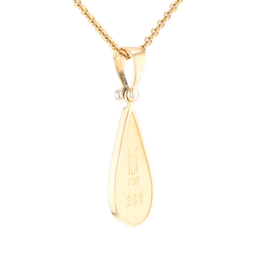 Gold Quartz Necklace Tear Drop Inlaid Pendant with .02ct Diamond